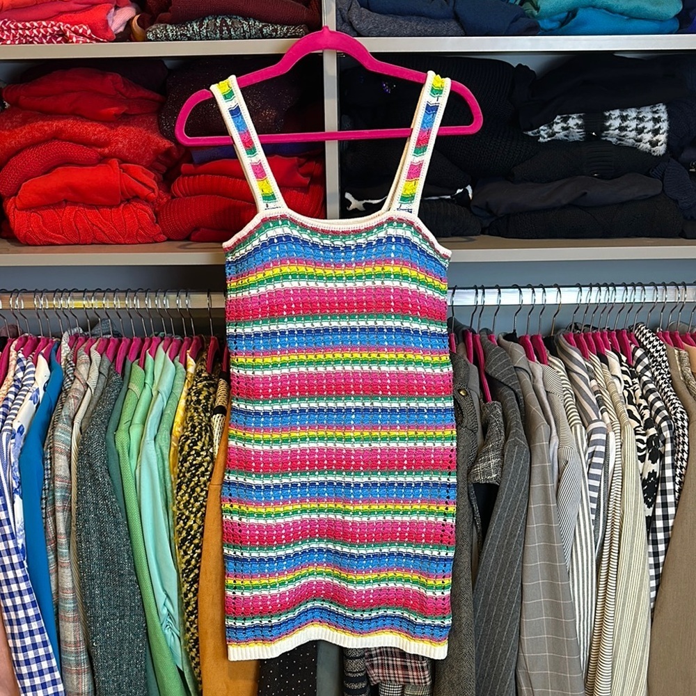 GAP white/multicolor striped sleeveless lined sweater dress size XS